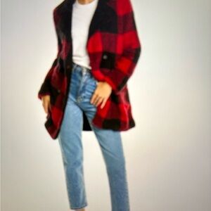 Plaid Red and Black Women's Coat
